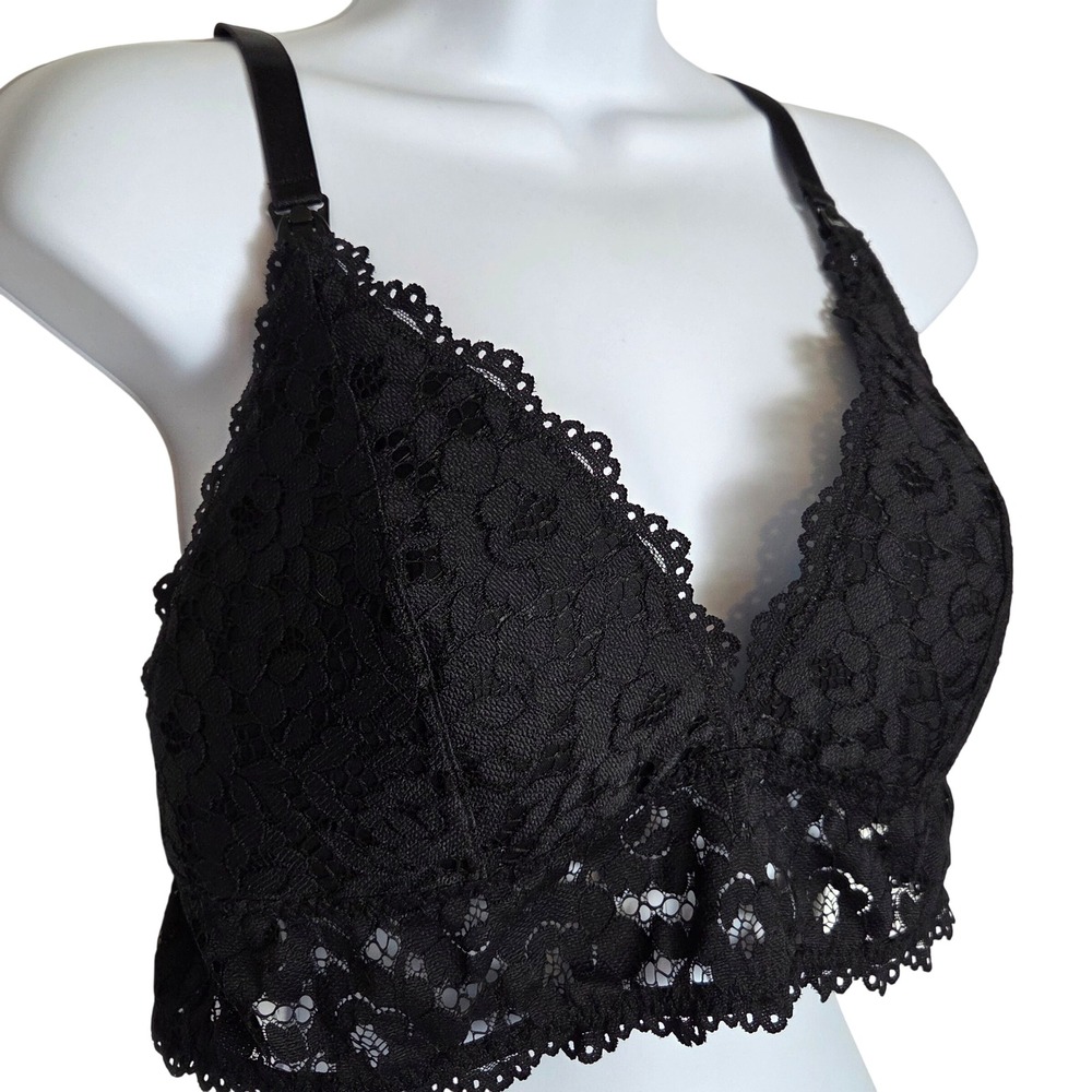 Momanda Black Lace Nursing Bralette Maternity Bra Drop Down Cups 38D NWOT